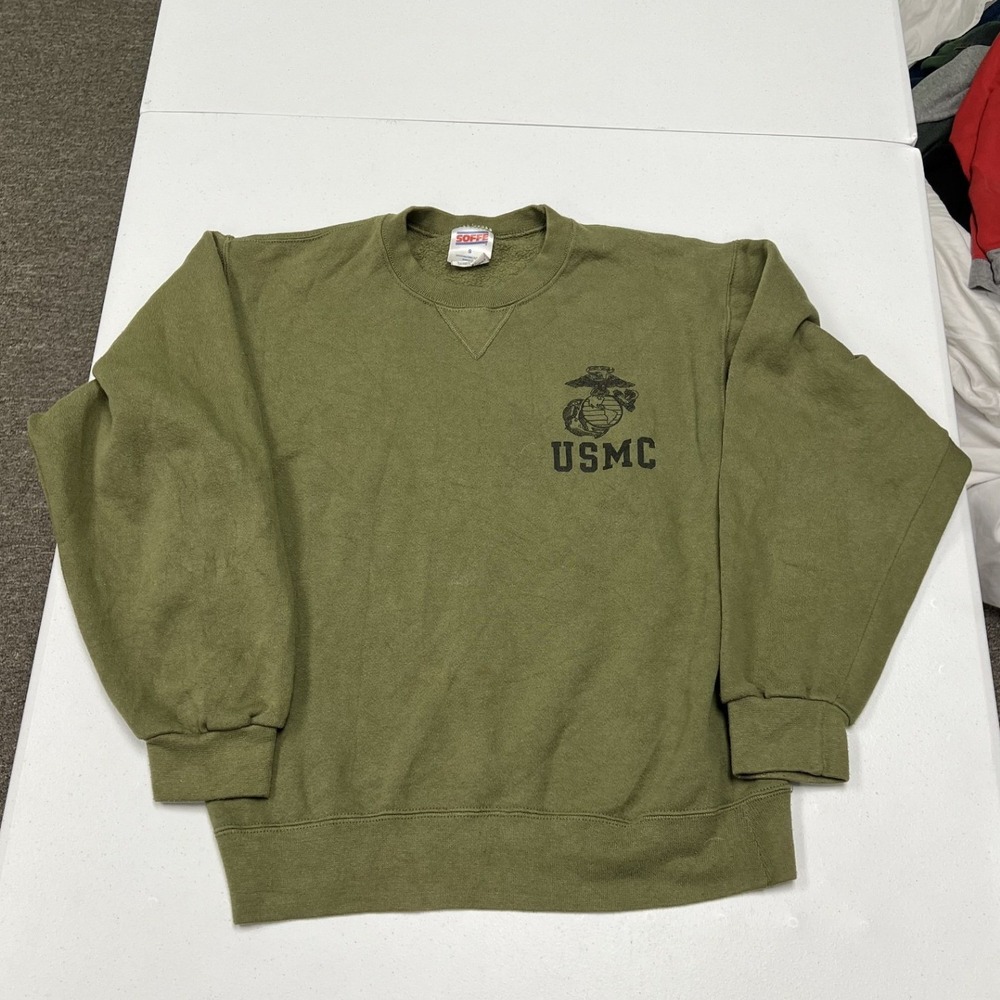 Soffe USMC Sweatshirt Mens Small Green Excellent USA Made Eagle Globe Anchor